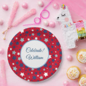 Juli personaliseer Naam Rood Wit Blauw Papieren Bordje (Feest)