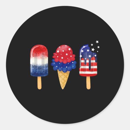 Juli Popsicle Amerikaanse vlag Patriottische zomer Ronde Sticker (Voorkant)