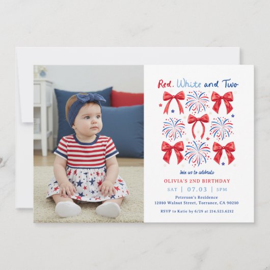 Juli Rood Wit en Twee Meisjes 2e Verjaardag Foto Kaart (Voorkant)