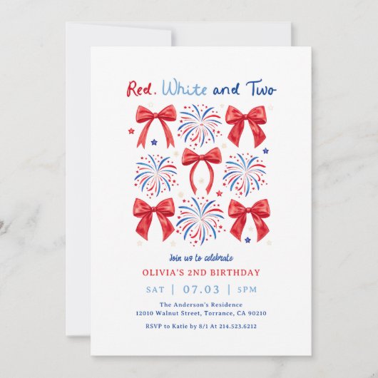 Juli Rood Wit en Twee Meisjes 2e Verjaardagsfeest Kaart (Voorkant)