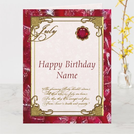 Juli Ruby Birthstone Birthday 8.5X11 Kaart (Gele Bloem)