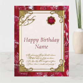 Juli Ruby Birthstone Birthday 8.5X11 Kaart