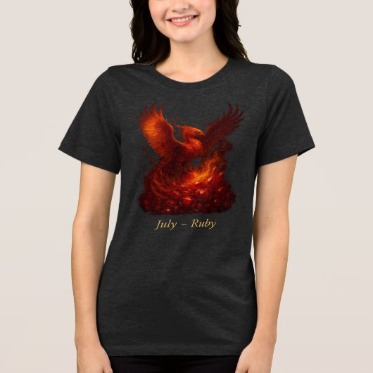Juli Ruby – Phoenix & Fiery Birthstone Tri-Blend Shirt (Voorkant)
