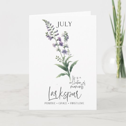 Juli Verjaardag Geboorte Maand Bloem Larkspur Kaart (Voorkant)