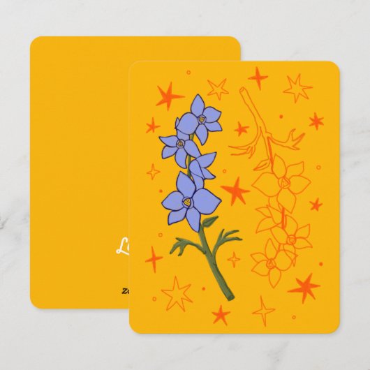 Juli Verjaardag Maand Kaart (Larkspur) (Voorkant / Achterkant)