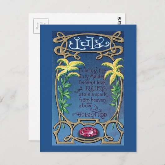 Juli Verjaardag Ruby en Goldenrod Briefkaart (Voorkant / Achterkant)