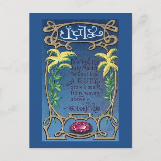 Juli Verjaardag Ruby en Goldenrod Briefkaart (Voorkant)