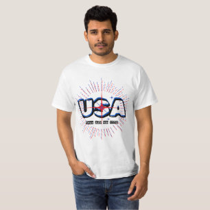 Juli Vierde USA Tekst N Rays Rood Blauw Wit Ontwer T-shirt