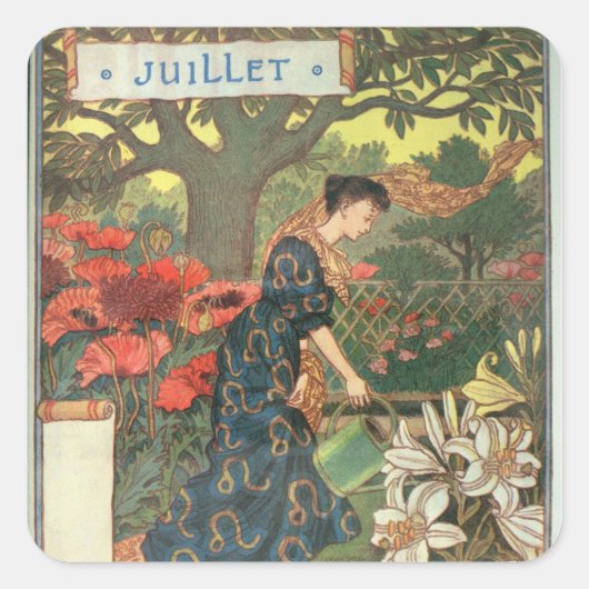 juli vierkante sticker (Voorkant)