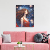 juli vuurwerk vrouw in rode jurk 4th canvas afdruk (Insitu (Woonkamer))