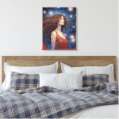 juli vuurwerk vrouw in rode jurk 4th canvas afdruk (Insitu (Slaapkamer))