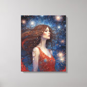 juli vuurwerk vrouw in rode jurk 4th canvas afdruk (Voorkant)