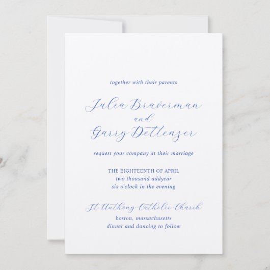 Julia Blue Traditionele Elegante Bruiloft Kaart (Voorkant)