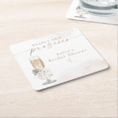 JULIA Boho Bloem Pearls & Prosecco Bruidsfeest Kartonnen Onderzetters (Schuin)