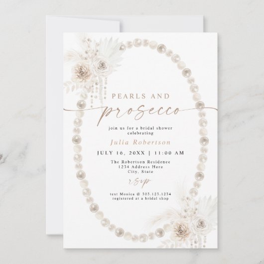 JULIA Boho Floral Pearls & Prosecco Vrijgezellenfe Kaart (Voorkant)