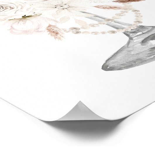 JULIA Boho Floral Pearls & Prosecco Vrijgezellenfe Poster (Hoek)