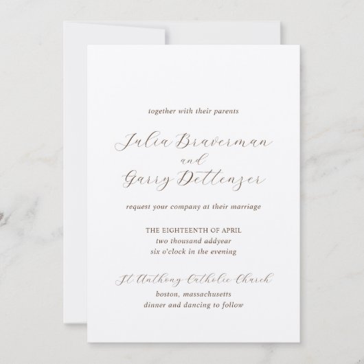 Julia Brown Traditionele Elegante Bruiloft Kaart (Voorkant)