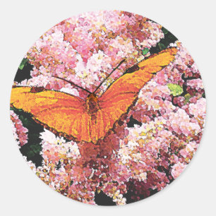Julia Butterfly op roze bloemen Ronde Sticker