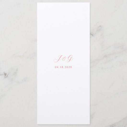 Julia Coral Traditionele Elegante Bruiloft Menu (Achterkant)