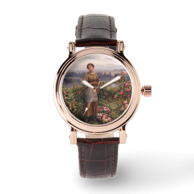 Julia Gathering Rozen (Beauful Girl en Flowers) Horloge (Voorkant)