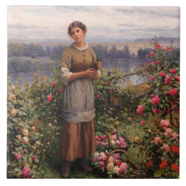 Julia Gathering Rozen (Beauful Girl en Flowers) Tegeltje