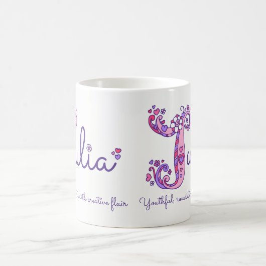 Julia naam die decoratieve J monogram mok betekent (Center)