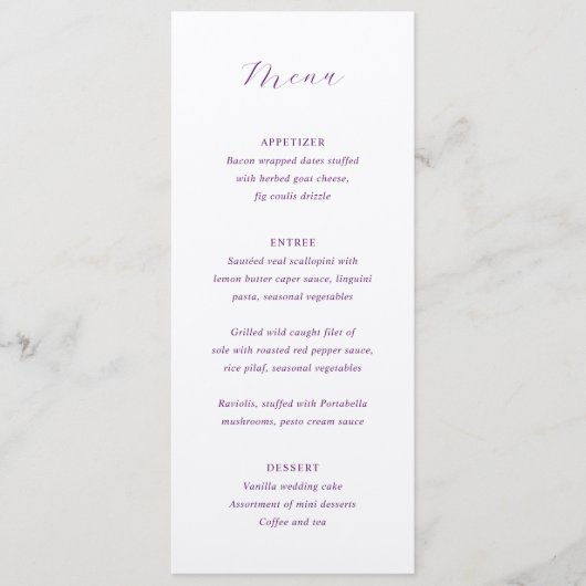 Julia Plum Traditionele Elegante Bruiloft Menu (Voorkant)