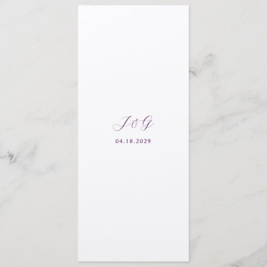 Julia Plum Traditionele Elegante Bruiloft Menu (Achterkant)