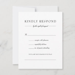 Julia Simple Black White Wedding Song Verzoek RSVP Kaartje