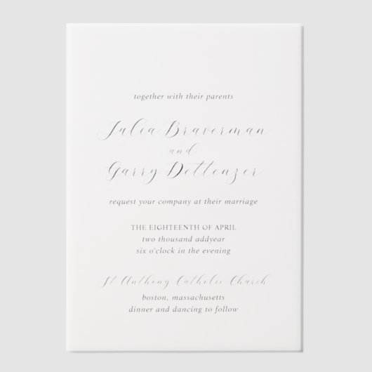 Julia Traditionele Elegante Bruiloft Vellum Uitnodigingen (Voorkant)