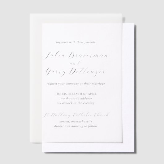 Julia Traditionele Elegante Bruiloft Vellum Uitnodigingen (Offset)