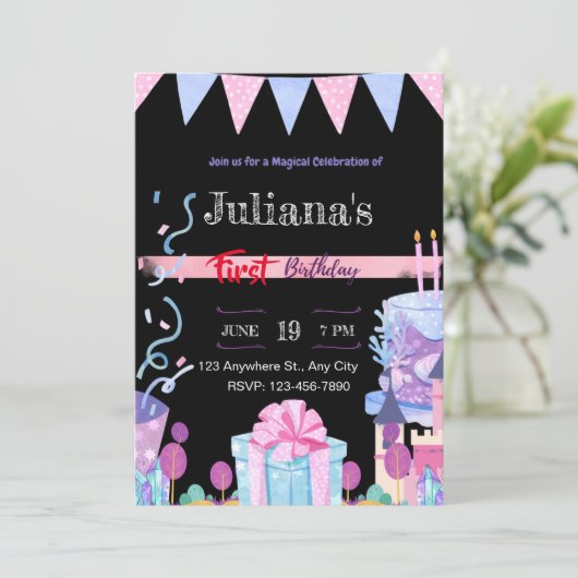 Juliana's verjaardag Chalkboard uitnodiging (Staand voorkant)