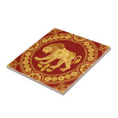 Julian's Lion op een rode keramische Tegel Tegeltje (Zijkant)