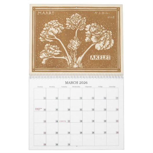 Julie de Graag Art Nouveau Woodcuts Aangepast jaar Kalender (Mar 2026)