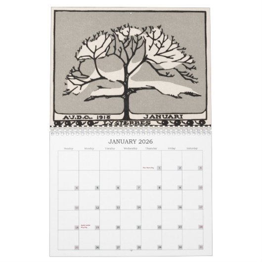 Julie de Graag Art Nouveau Woodcuts Aangepast jaar Kalender (Jan 2026)