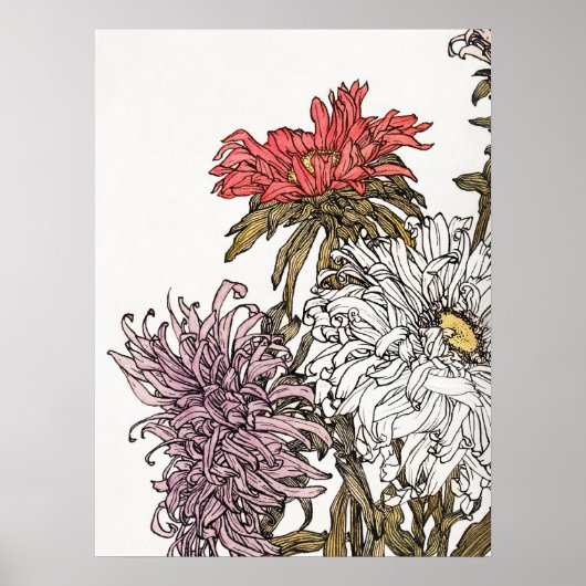 Julie De Graag Chrysanthemums Art Floral Woodcut Poster (Voorkant)