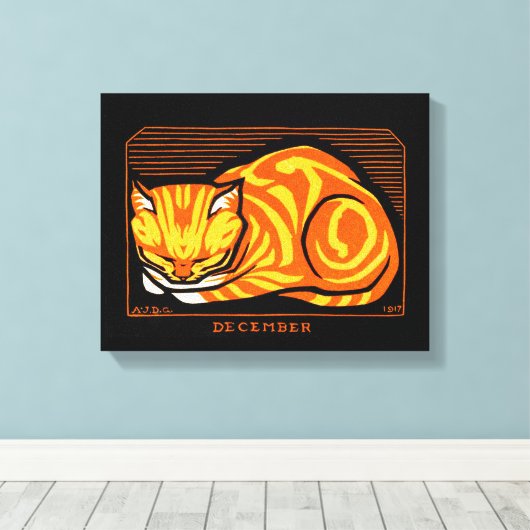 Julie de Graag December Cat Canvas Afdruk (Insitu (Houten vloer))