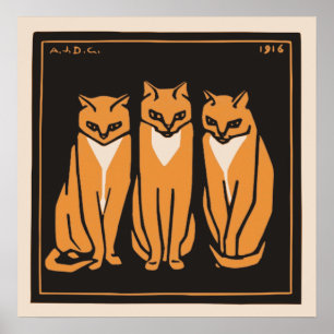 Julie De Graag Drie Katten Trio Art Deco Poster