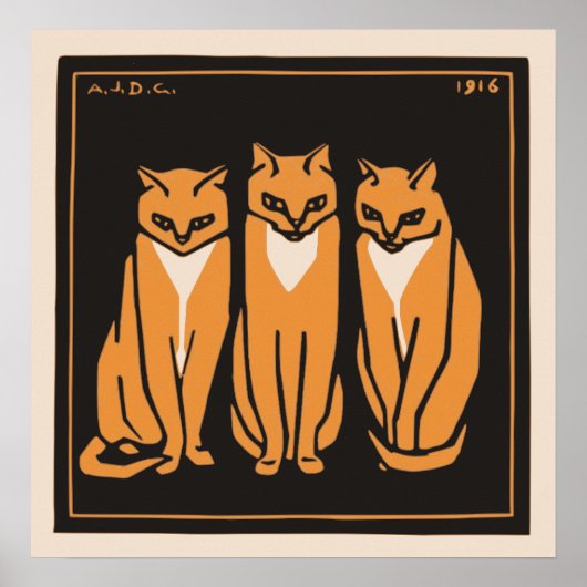  Julie De Graag Drie Katten Trio Art Deco Poster (Voorkant)