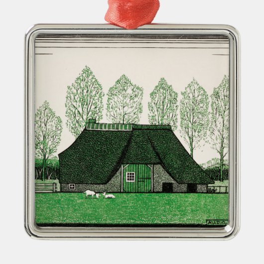 Julie de Graag, Farmhouse met Thatched Roof, Metalen Ornament (Voorkant)