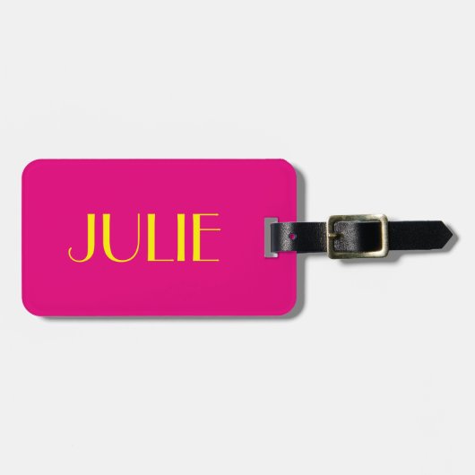 Julie Hot Pink en Geel Bagagelabel (Voorkant horizontaal)