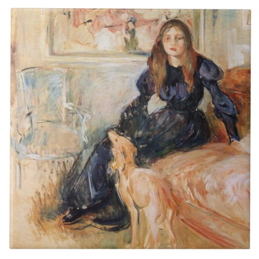Julie Manet en haar windhond (door Berthe Morisot) Tegeltje (Voorkant)