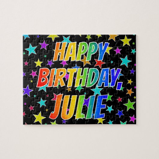 "JULIE" Voornaam, geun "HAPPY BIRTHDAY" Legpuzzel (Horizontaal)