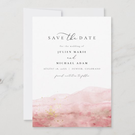 JULIEN Blush Waterverf Smudge Gold Save the Date Kaart (Voorkant)