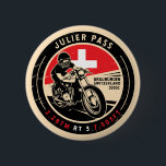 Julier Pass | Zwitserland | Motorfiets Ronde Button 5,7 Cm<br><div class="desc">Julier Pass gedaan in een ,  verdrietig stijl embleem. Het is een bekende bergpas in Zwitserland.</div>