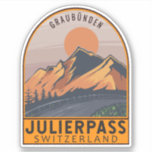 Julier Pass Zwitserland Retro Reizen Embleem Sticker<br><div class="desc">Julier Pass gedaan in een stijl embleem. Het is een bekende bergpas in Zwitserland.</div>
