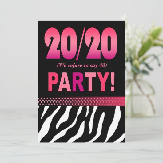 Julie's Fabulous 20/20 Zebra Birthday Party Kaart (Staand voorkant)