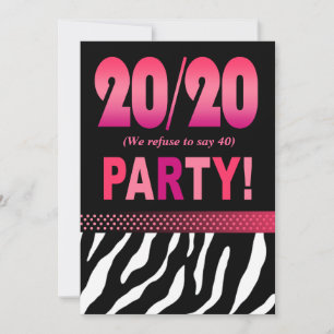Julie's Fabulous 20/20 Zebra Birthday Party Kaart