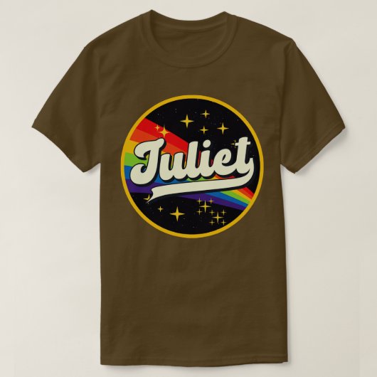 Juliet regenboog in ruimte  stijl t-shirt (Design voorkant)