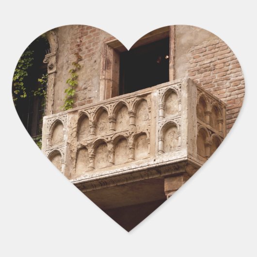 Juliet's Balcony; Waar is Romeo? Hart Sticker (Voorkant)